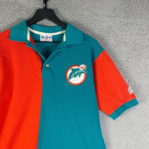 Vintage 90s The Game Miami Dolphins Split Polo Medium NFL Logo Shirt Teal Orange - Picture 7 of 15